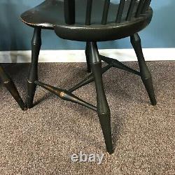 Set of 4 D. R. Dimes Windsor Chairs in Dark Green Crackle Finish