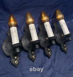 Set of 4 Four antique arts and crafts wall candle sconces Black Finish 48B