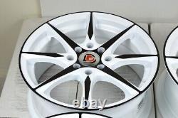 Set of 4 New 15x6.5 DDR Blade White/Black Finish 15 Rims Wheels 4x100 4x114.3