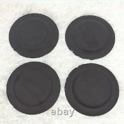 Set of 4 Wedgwood Black Basalt Solid Black Matte Finish Dessert Plates 7.5