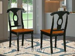 Set of 4 dinette kitchen dining chairs with wood seat in black & cherry finish