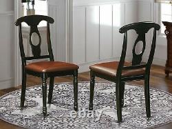 Set of 4 dinette kitchen dining chairs with wood seat in black & cherry finish