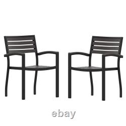 Set of Two Saunton Black Aluminum Stacking Patio Chairs with Gray Wash Finish