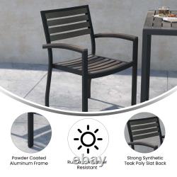 Set of Two Saunton Black Aluminum Stacking Patio Chairs with Gray Wash Finish