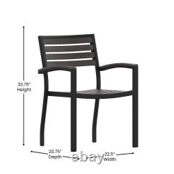 Set of Two Saunton Black Aluminum Stacking Patio Chairs with Gray Wash Finish