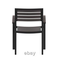 Set of Two Saunton Black Aluminum Stacking Patio Chairs with Gray Wash Finish