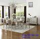 Silver Finish 7pc Dining Set Dining Table Black Seat Accent Tufted Back Chairs