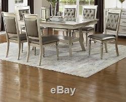 Silver Finish 7pc Dining Set Dining Table Black Seat Accent Tufted Back Chairs