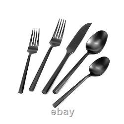 Silverware Set Flatware Set Matte Black Cutlery Set Brushed Finished Hexagon