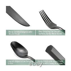 Silverware Set Flatware Set Matte Black Cutlery Set Brushed Finished Hexagon