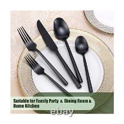 Silverware Set Flatware Set Matte Black Cutlery Set Brushed Finished Hexagon