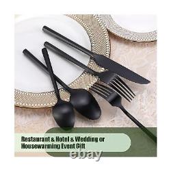 Silverware Set Flatware Set Matte Black Cutlery Set Brushed Finished Hexagon