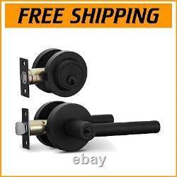 Sleek Round Entry Door Handle & Deadbolt Set Iron Black Finish for All Doors