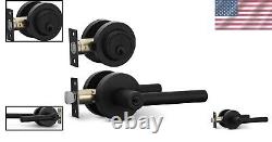 Sleek Round Entry Door Handle & Deadbolt Set Iron Black Finish for All Doors
