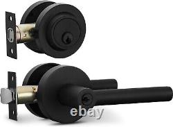Sleek Round Entry Door Handle & Deadbolt Set Iron Black Finish for All Doors