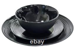 Soho Living Portland 12pc Stoneware Dinner Set Ribbed Glossy Black Finish