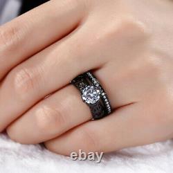 Sparkling 2.10Ct Round VVS1/D Diamond Bridal-Set Ring in 14K Black Gold Finish