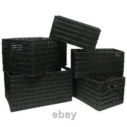 Storage Basket Set 5-Different Sizes Rectangle Plastic Wicker in Black Finish