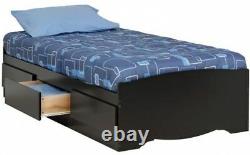 Storage Bed Twin Size Wood Platform Freestanding Classic Style in Black Finish