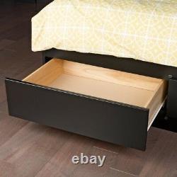 Storage Bed Twin Size Wood Platform Freestanding Classic Style in Black Finish