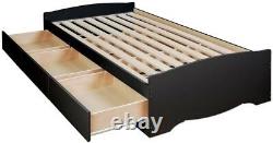 Storage Bed Twin Size Wood Platform Freestanding Classic Style in Black Finish