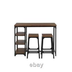 StyleWell Dining Set Rectangle Backless Wood Top Oak Finish Haze/Black (3-Piece)