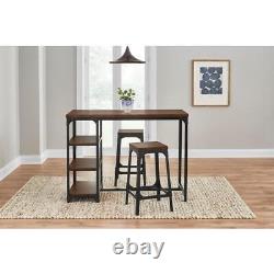 StyleWell Dining Set Rectangle Backless Wood Top Oak Finish Haze/Black (3-Piece)