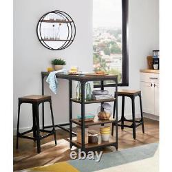 StyleWell Dining Set Rectangle Backless Wood Top Oak Finish Haze/Black (3-Piece)