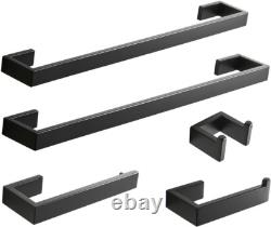 Stylish 5-Piece Wall Mounted Bathroom Accessory Set in Matte Black Finish