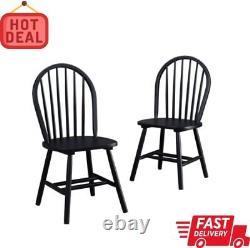 Stylish Autumn Lane Windsor Solid Wood Dining Chairs, Set of 2, Black Finish NEW