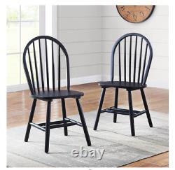 Stylish Autumn Lane Windsor Solid Wood Dining Chairs, Set of 2, Black Finish NEW