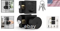 Stylish Reversible Door Knob & Keyed Deadbolt Set Durable Matte Black Finish