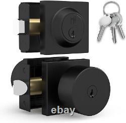 Stylish Reversible Door Knob & Keyed Deadbolt Set Durable Matte Black Finish