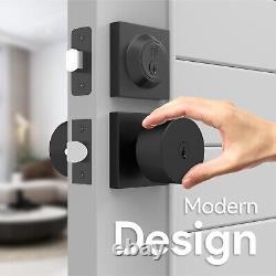 Stylish Reversible Door Knob & Keyed Deadbolt Set Durable Matte Black Finish