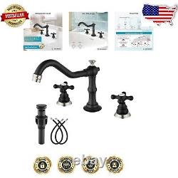 Stylish Widespread Bathroom Faucet Set Matte Black & Brushed Nickel Finish