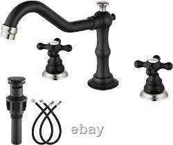 Stylish Widespread Bathroom Faucet Set Matte Black & Brushed Nickel Finish