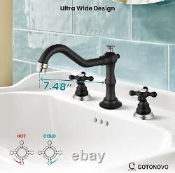 Stylish Widespread Bathroom Faucet Set Matte Black & Brushed Nickel Finish