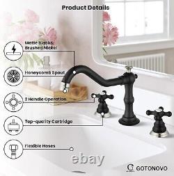 Stylish Widespread Bathroom Faucet Set Matte Black & Brushed Nickel Finish