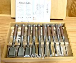 Tasai Oire Nomi Japanese Bench Chisels Set of 10 Polished Black Finish With Box