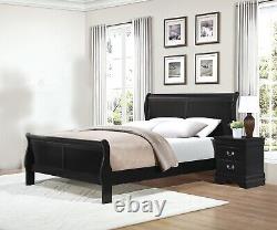 Traditional Black Finish 3pc Bedroom Set Queen Bed and Nightstands Louis Philip