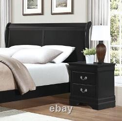 Traditional Black Finish 3pc Bedroom Set Queen Bed and Nightstands Louis Philip