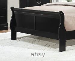 Traditional Black Finish 3pc Bedroom Set Queen Bed and Nightstands Louis Philip