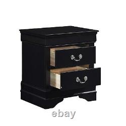 Traditional Black Finish 3pc Bedroom Set Queen Bed and Nightstands Louis Philip