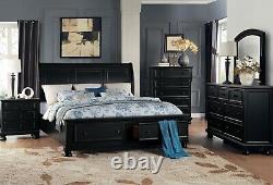 Traditional Furniture 5 piece Black Finish Queen King Sleigh Bedroom Set IA52
