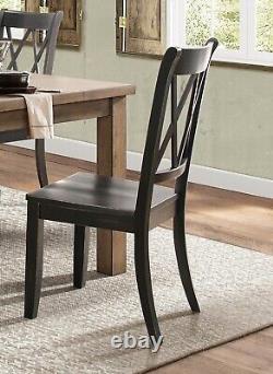 Transitional Black Finish Side Chairs Set of 6 Pine Veneer Double-X Back Design