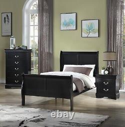 Transitional Louis Philipe Twin Youth 3Pc Bed Set Black Finish Kid Furniture