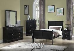 Transitional Louis Philipe Twin Youth 3Pc Bed Set Black Finish Kid Furniture