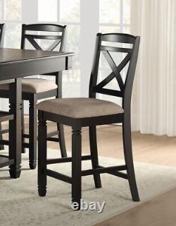 Transitional Style Dining Counter Height Chairs Set of 2pc Black Finish Wood