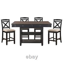 Transitional Style Dining Counter Height Chairs Set of 2pc Black Finish Wood