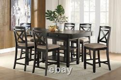 Transitional Style Dining Counter Height Chairs Set of 2pc Black Finish Wood